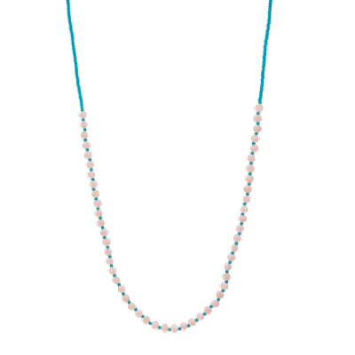 Hn Pink Mashan Jade & Baby Blue Beaded Necklace
