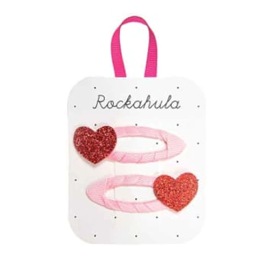 Rockahula Love Heart Glitter Clips In Pink
