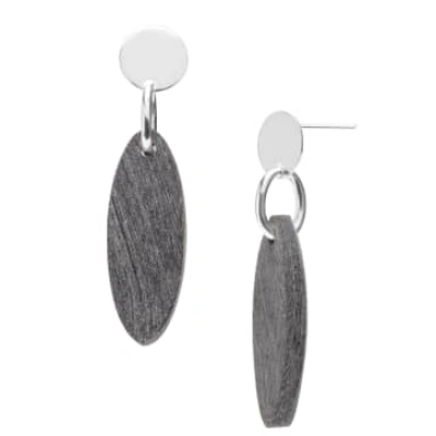 Branch Small Grey Natural Oval Horn Drop Earrings Silver