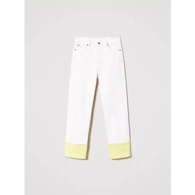 Twinset Cotton Trousers With Folded Hem White