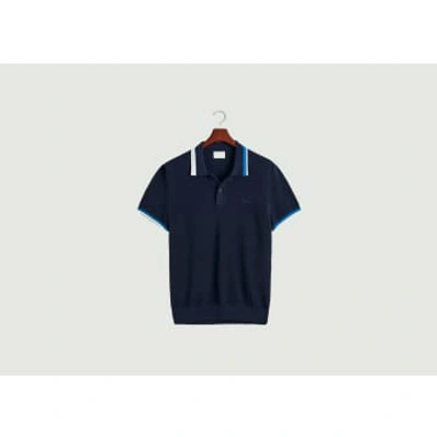 Gant Cotton Pique Polo Shirt With Contrasting Edges In Blue