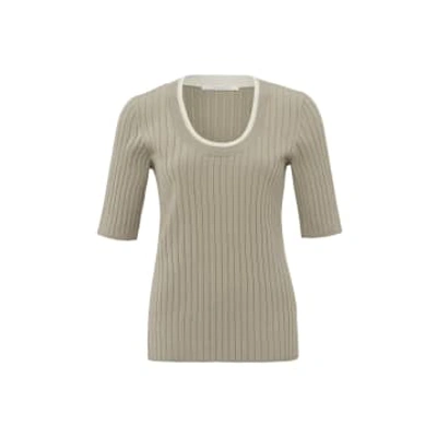 Yaya Ribbed Sweater With Round Neck In A Slim Fit In Neturals