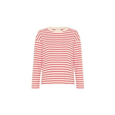 Kaffe Winny L/s T-shirt In Antique White/virtual Pink From