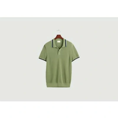 Gant Cotton Pique Polo Shirt With Contrasting Edges In Green