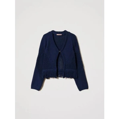 Twinset Cardigan With Fringes Midnight Blue