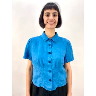 Grizas Short Sleeved Linen Shirt In Teal In Blue