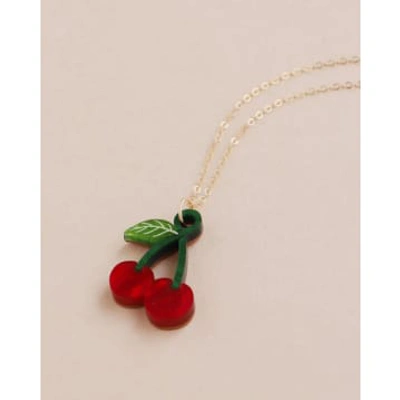 Wolf & Moon Cherry Necklace In Red