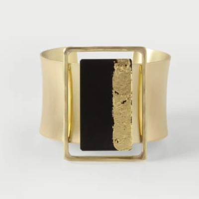 Katerina Vassou Gold Cuff Bracelet With Black Oblong