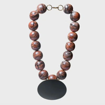 Katerina Vassou Bead Necklace With Black Disc Orange