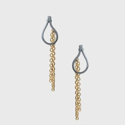 Katerina Vassou Steel Teardrop Earrings With Gold Chains