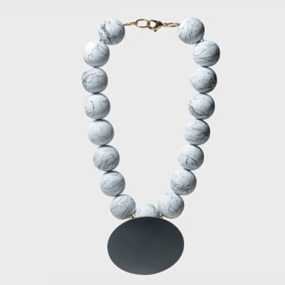 Katerina Vassou Bead Necklace With Black Disc White