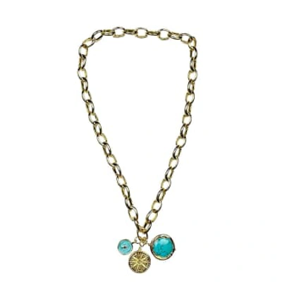 Ashiana Elise Turquoise Charm Necklace Gold In Blue