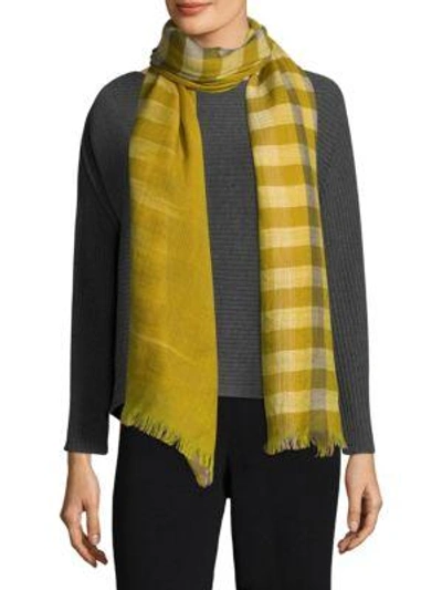 Eileen Fisher Hand-loomed Fading Ikat Check Wool Scarf