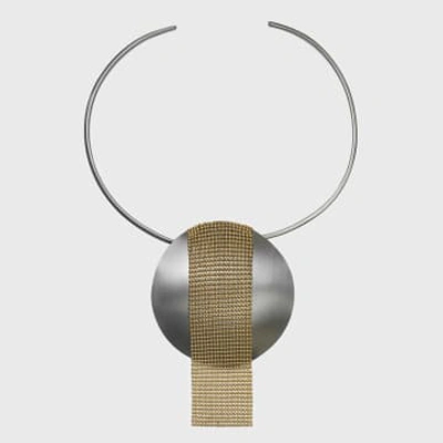 Katerina Vassou Steel Collar Necklace With Steel Disc & Chainmail In Grey