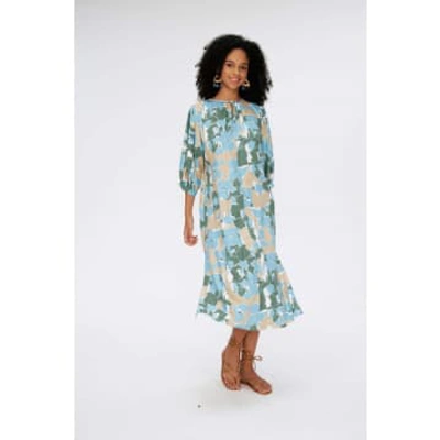 DIANE VON FURSTENBERG DIANE VON FURSTENBERG BAMBI EARTH FLORAL TUNIC DRESS SIZE: S, COL: BLU