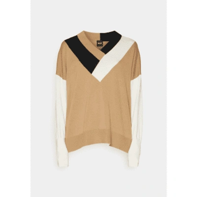 Hugo Boss Boss Floricana V Neck Iconic Jumper Col: 988 Sand, Size: Xs In Neutrals