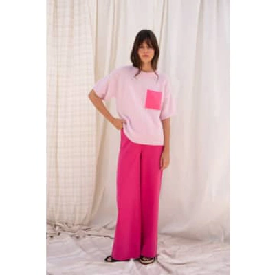 Maison Anje Short Sleeve Knit With Contrast Pocket In Pink