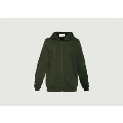 Knowledge Cotton Apparel Badge Kangaroo Hoodie In Green