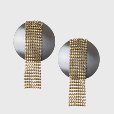 Katerina Vassou Earrings With Steel Disc & Chainmail In Green