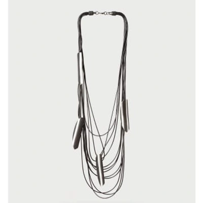 Katerina Vassou Black Rope Necklace With Steel Shards