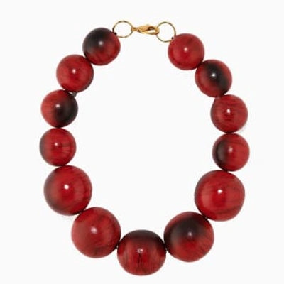 Katerina Vassou Brass Large Bead Short Necklace Red In Burgundy