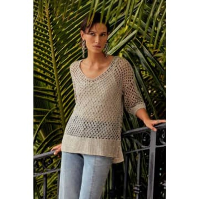 Joseph Ribkoff Open Stitch Jumper With Sequins In Brown