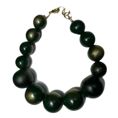 Katerina Vassou Brass Large Bead Short Necklace Green In Black