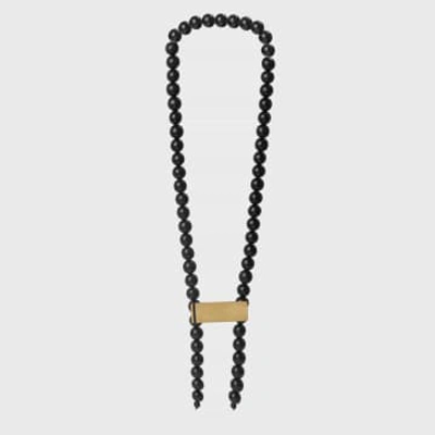 Katerina Vassou Black Bead Necklace With Gold Oblong