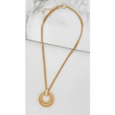 Envy Short Gold Double Chain Necklace With Beaded Circular Pendant