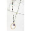 ENVY LONG SILVER GOLD NECKLACE WITH MULTICOLOURED BEADS AND CIRCLE PENDANT