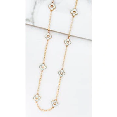 Envy Long Gold Necklace With Pale Blue Cut-out Clovers