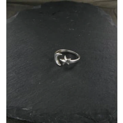 Siren Silver Star And Moon Ring Sterling Silver In Metallic