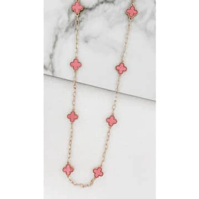 Envy Long Gold Necklace With Pink Clovers