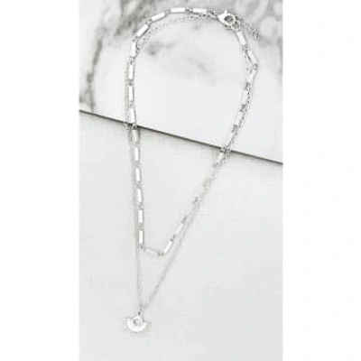 Envy Two Chain Short Silver Necklace With Fan Pendant In Metallic