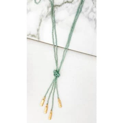 Envy Long Pale Blue Beaded Necklace With Knot