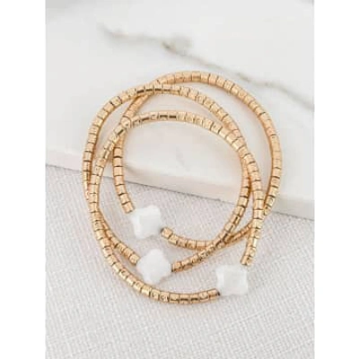 Envy Gold Multi-layer Bracelet With White Glass Clovers