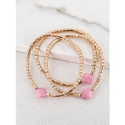 Envy Gold Multi-layer Bracelet With Pink Glass Clovers