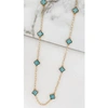 ENVY LONG GOLD NECKLACE WITH TURQUOISE CLOVERS