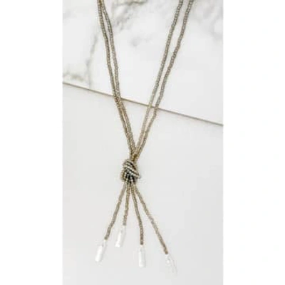 Envy Long Grey Beaded Necklace With Knot