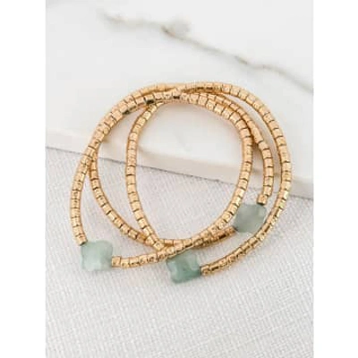 Envy Gold Multi-layer Bracelet With Green Glass Clovers