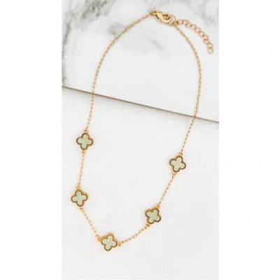 Envy Short Gold Necklace With Pale Green Clovers