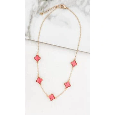 Envy Short Gold Necklace With Pink Clovers