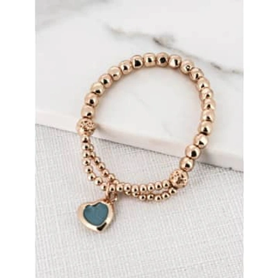 Envy Beaded Gold Bracelet With Teal Charm