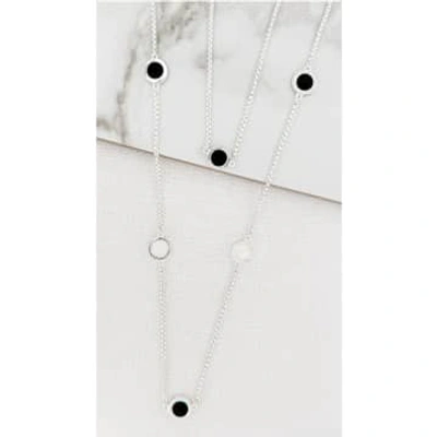 Envy Double Layer Silver Necklace With Black & White Circles In Metallic