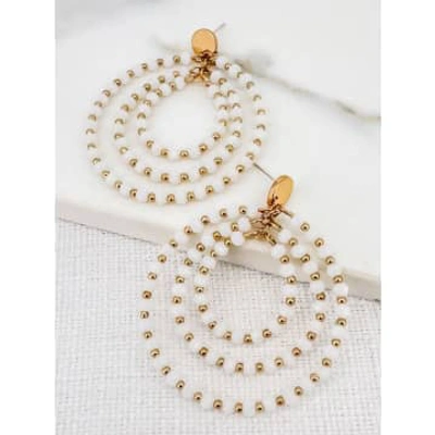 Envy White & Gold Beaded Circular Earrings