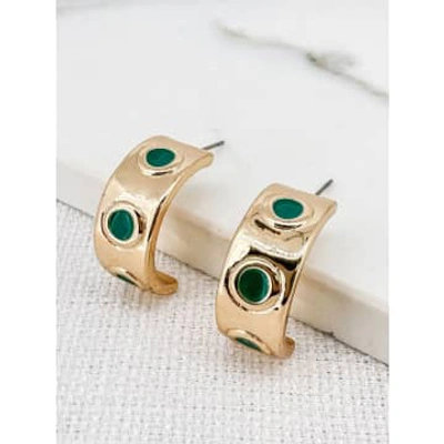 Envy Gold Hoop Earrings With Green Dots