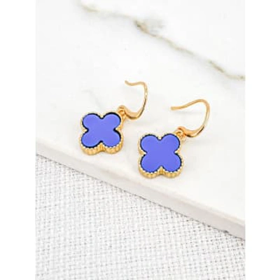 Envy Blue Clover Earrings Gold