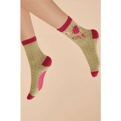 Powder Soc647 Ladybird Ankle Socks In Green