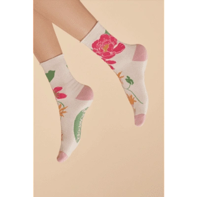 Powder Soc650 Tropical Flora Ankle Socks In White