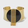 KATERINA VASSOU GOLD CUFF BRACELET WITH BLACK DISC & CHAINMAIL